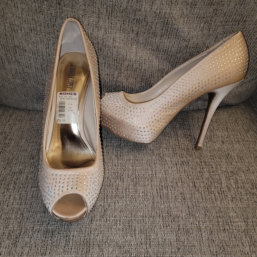 Jennifer Lopez Platform Stileto High Heels Sparkling Champagne